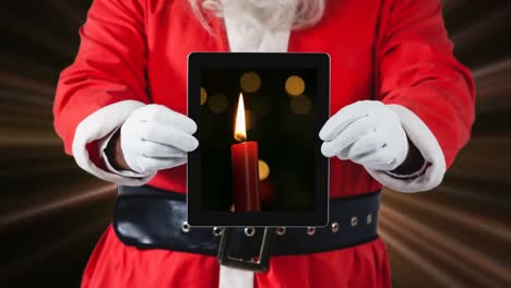 animación digital de santa claus sosteniendo una tableta digital 4k