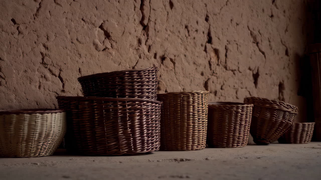 Wicker Baskets on a Terracotta Wall