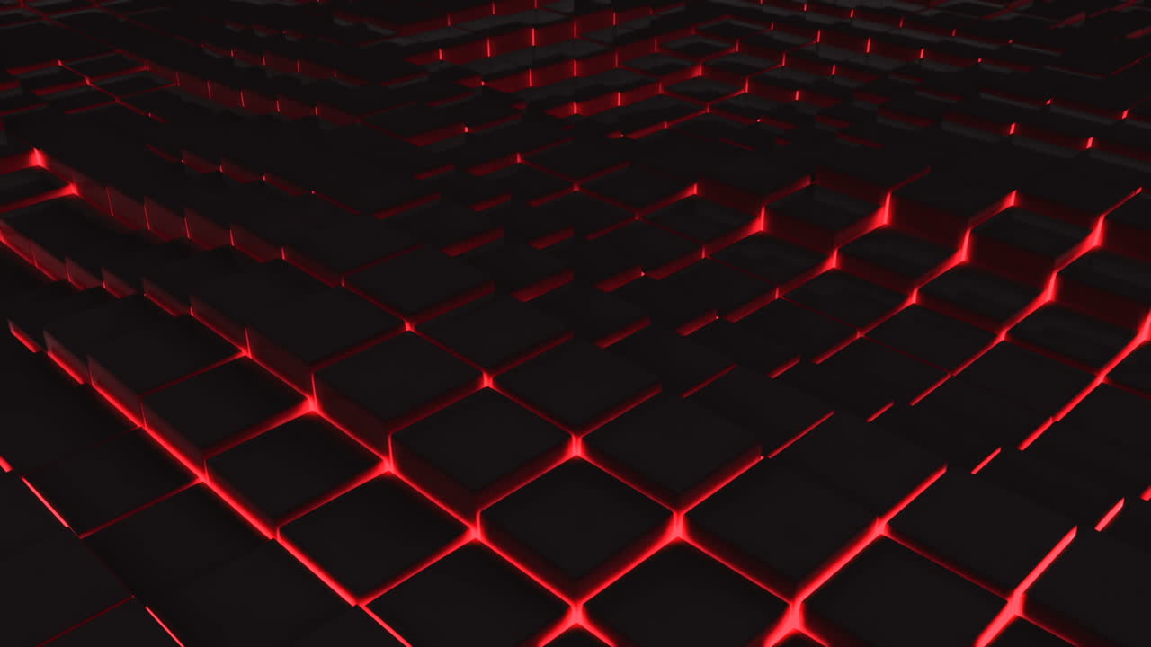 bloques iluminados en rojo que se mueven en un patrón ondulado