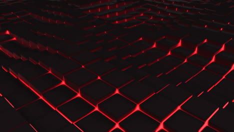 bloques iluminados en rojo que se mueven en un patrón ondulado