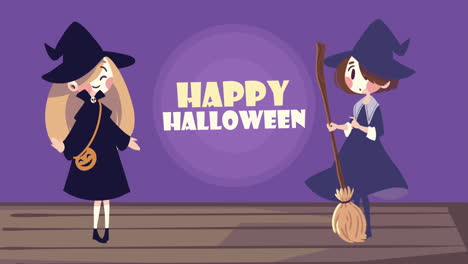 feliz animación de halloween con brujas