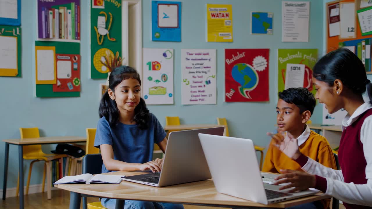 Diverse Students Learning with Laptops in a Classroom
