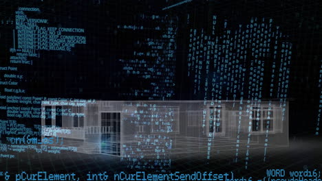 animación de la interfaz digital que muestra la información con el dibujo arquitectónico de la casa en negro