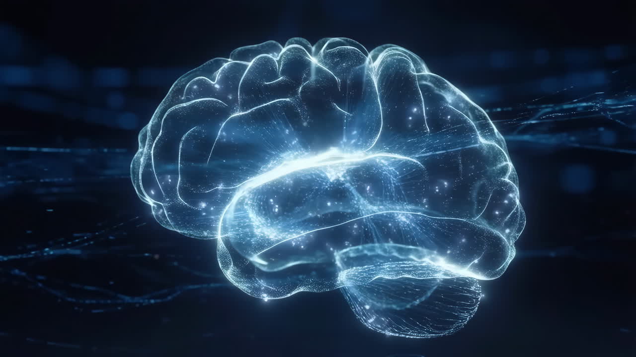 Abstract Digital Brain with Glowing Neural Connections