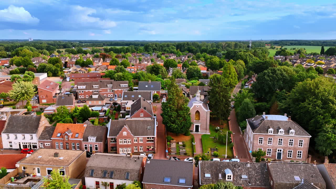 Garden districts in warm evening. Warm sunlight illuminates residential zones in a small Dutch community