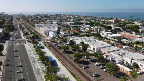 aerial shot - coastline train station