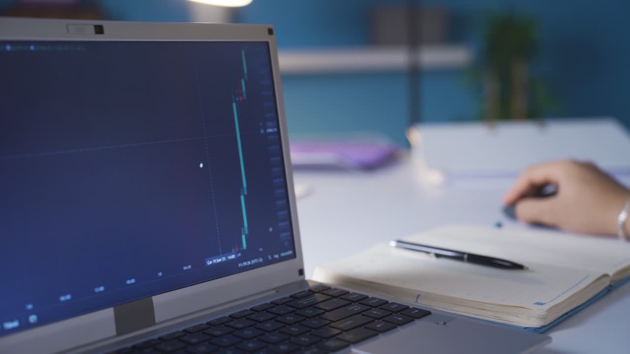 el comerciante masculino que sigue el mercado de valores se alegra.