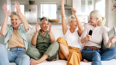 senior woman, friends and watching tv