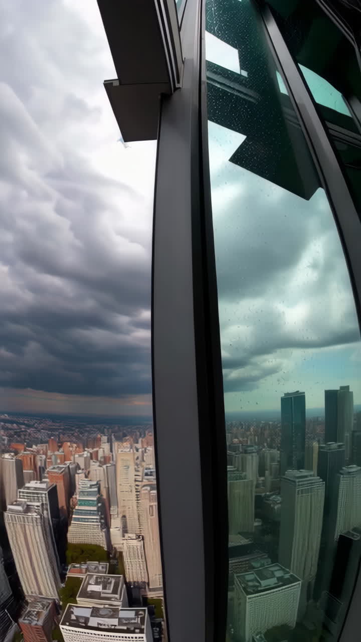 High Angle View of Cityscape with Cloudy Sky