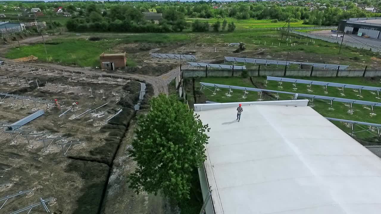 Industrial construction view. Aerial view of construction site in progress