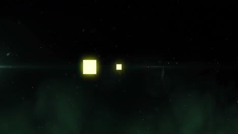 glowing yellow squares animation over dark background with green mist