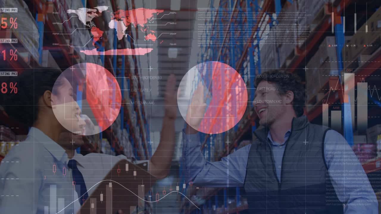 procesamiento de datos estadísticos contra supervisores masculinos y femeninos que se dan cinco en el almacén