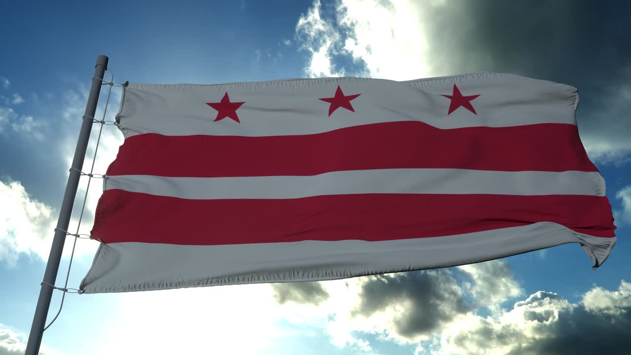District of Columbia USA - Washington, D.C. flag waving at wind in blue sky