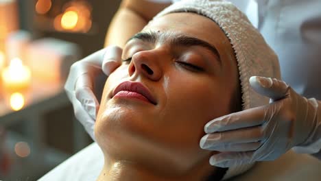 woman receiving a relaxing facial treatment at a spa