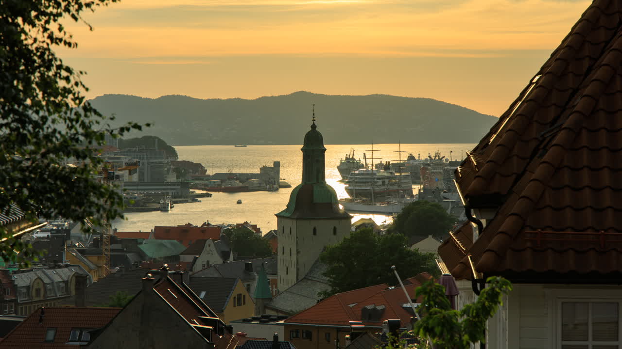 Golden hour and sunset in Bergen, Norway