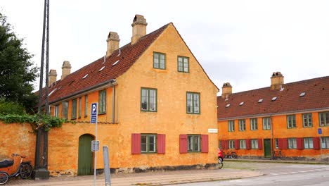 marine's yellow houses of historic nyboder row district, copenhagen