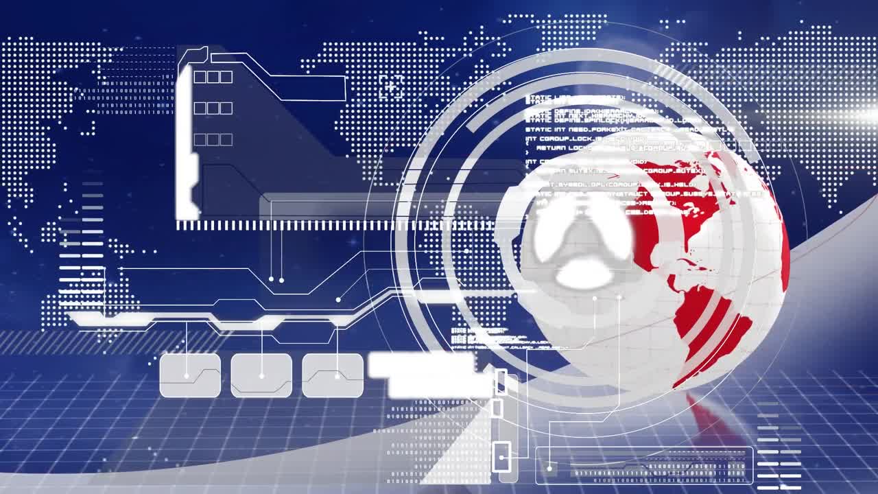 세계 지도 위의 데이터 처리와 함께 지구와 범위 회전의 애니메이션