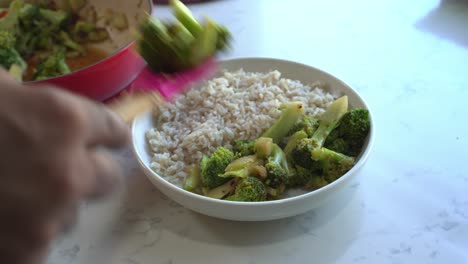 Serving Cooked Broccoli and Rice
