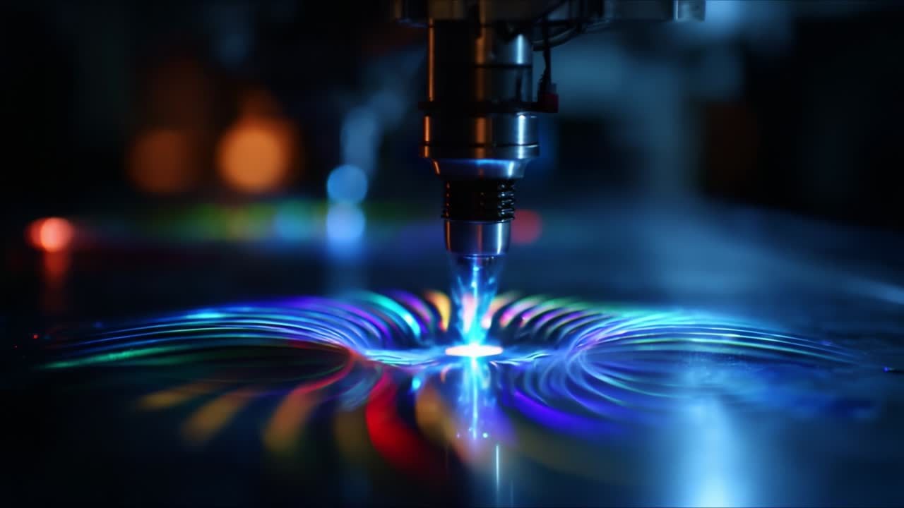 An immersive display of vibrant colors created by intricate laser technology, revealing the mesmerizing patterns formed on the surface of illuminated material, showcasing the fusion of art and science in visual phenomena