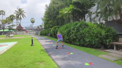 girl rollerblading in a park