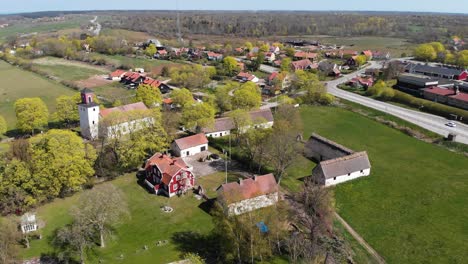 aerial shot of glomminge prastgard in oland island, sweden