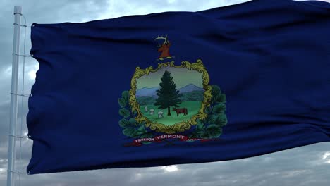 flag of vermont waving in the wind against deep beautiful clouds sky