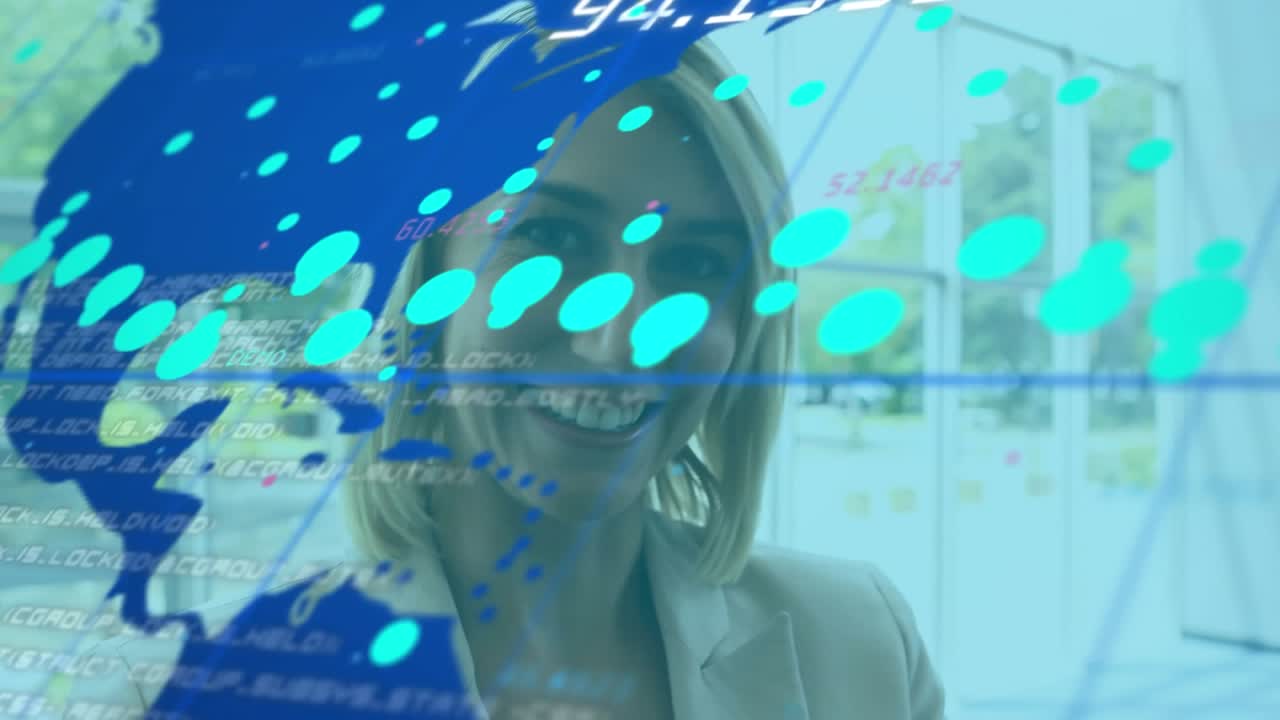 Animazione dell'elaborazione dati su una donna d'affari caucasica