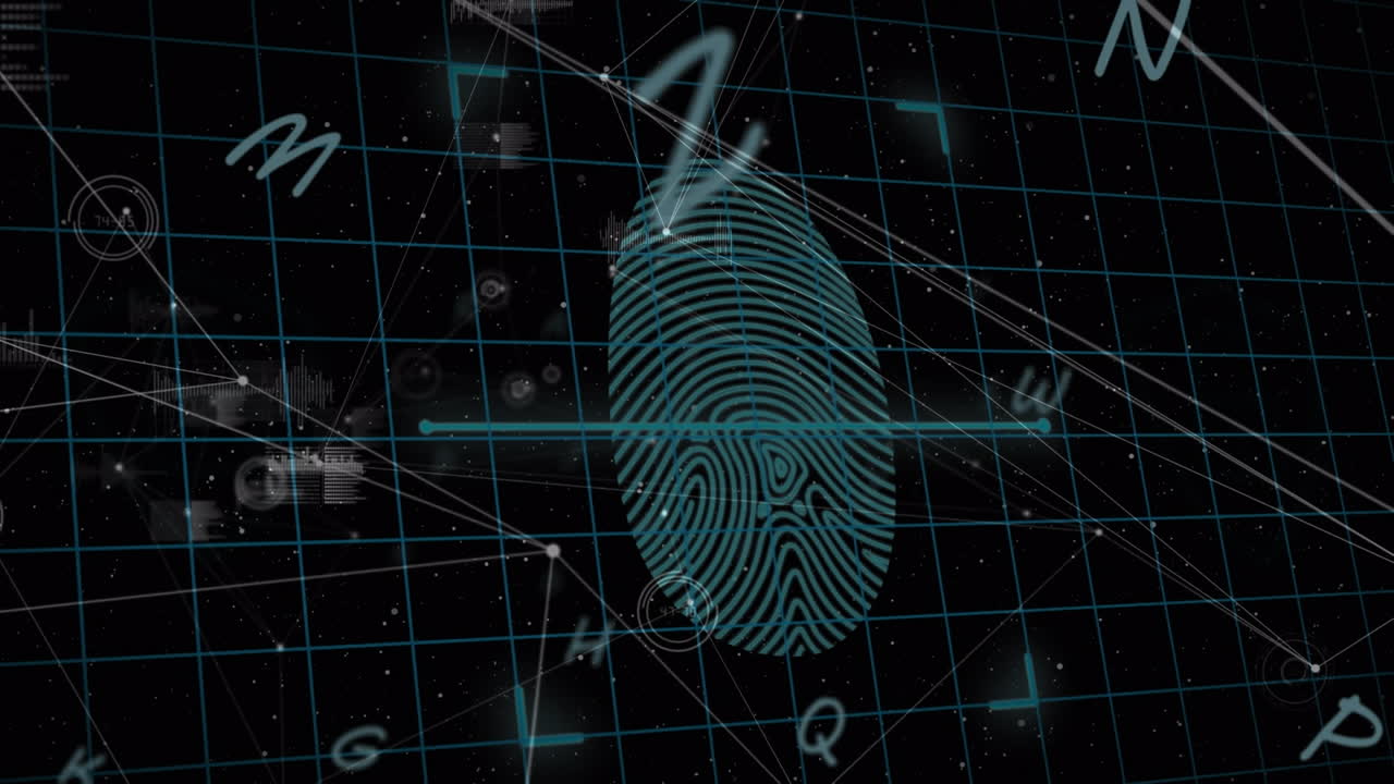 анимация букв и отпечатков пальцев и замков на черном фоне