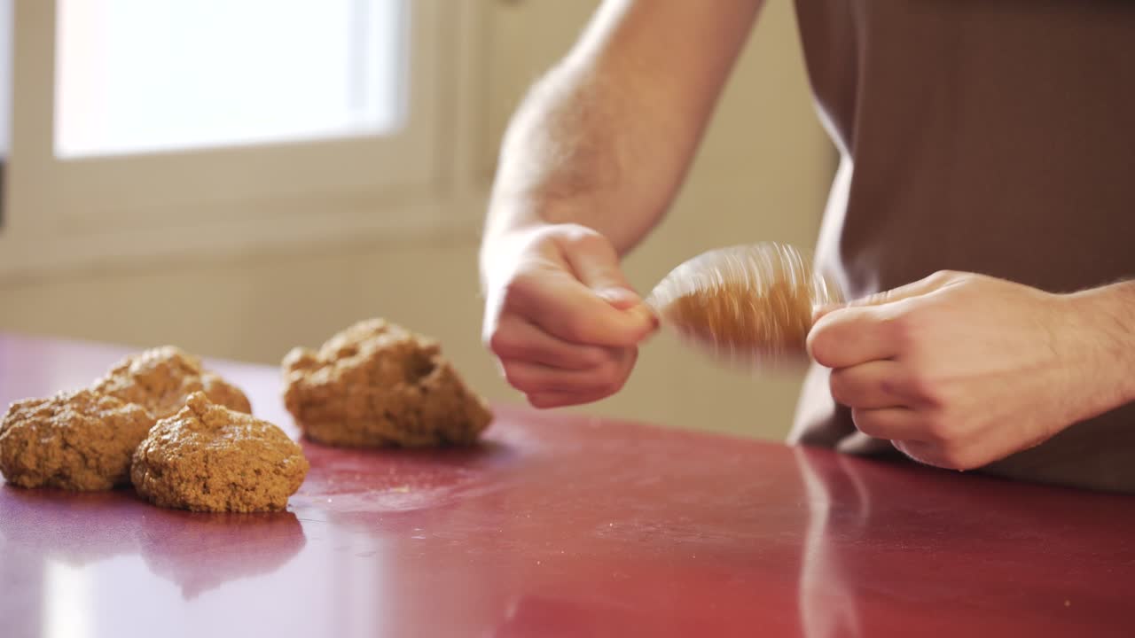 Man making vegan meat. Process, how to cook seitan