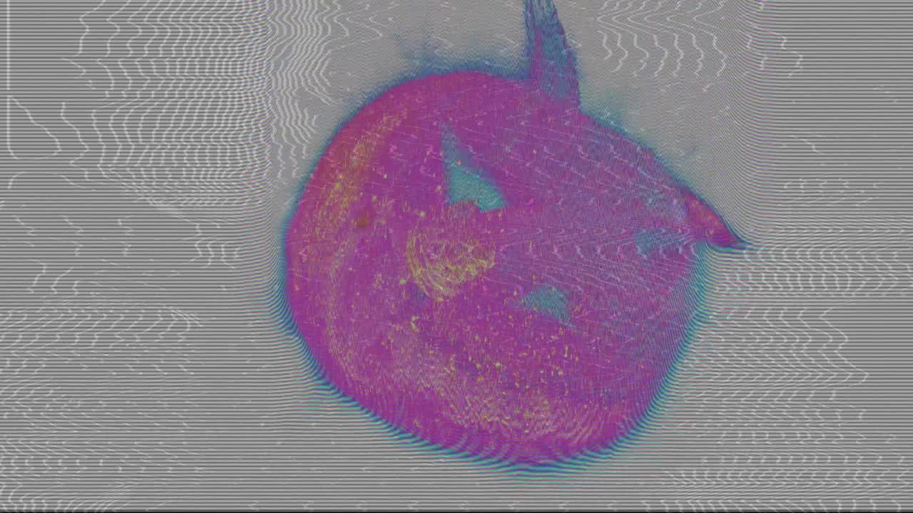 halloween pumpkin jack o' lantern 3d animation in retro VHS style