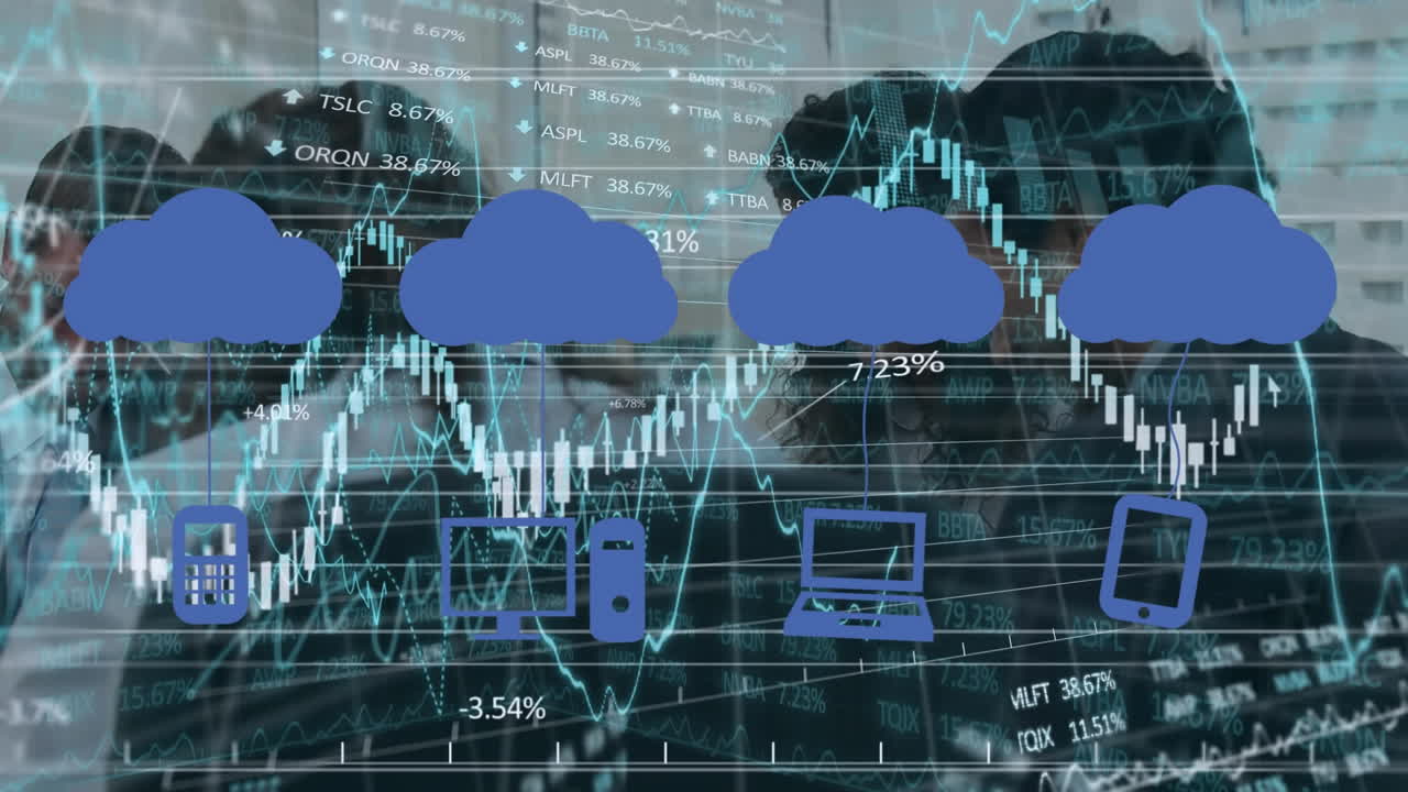 Animation of financial data processing over network of connections and world map