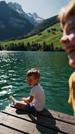 joyful moments by a beautiful mountain lake