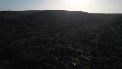 Aerial-drone-rotating-shot-over-landscape-of-French-vineyards-near-Montpellier,-Sete,-and-Cote-d'Azur-in-France