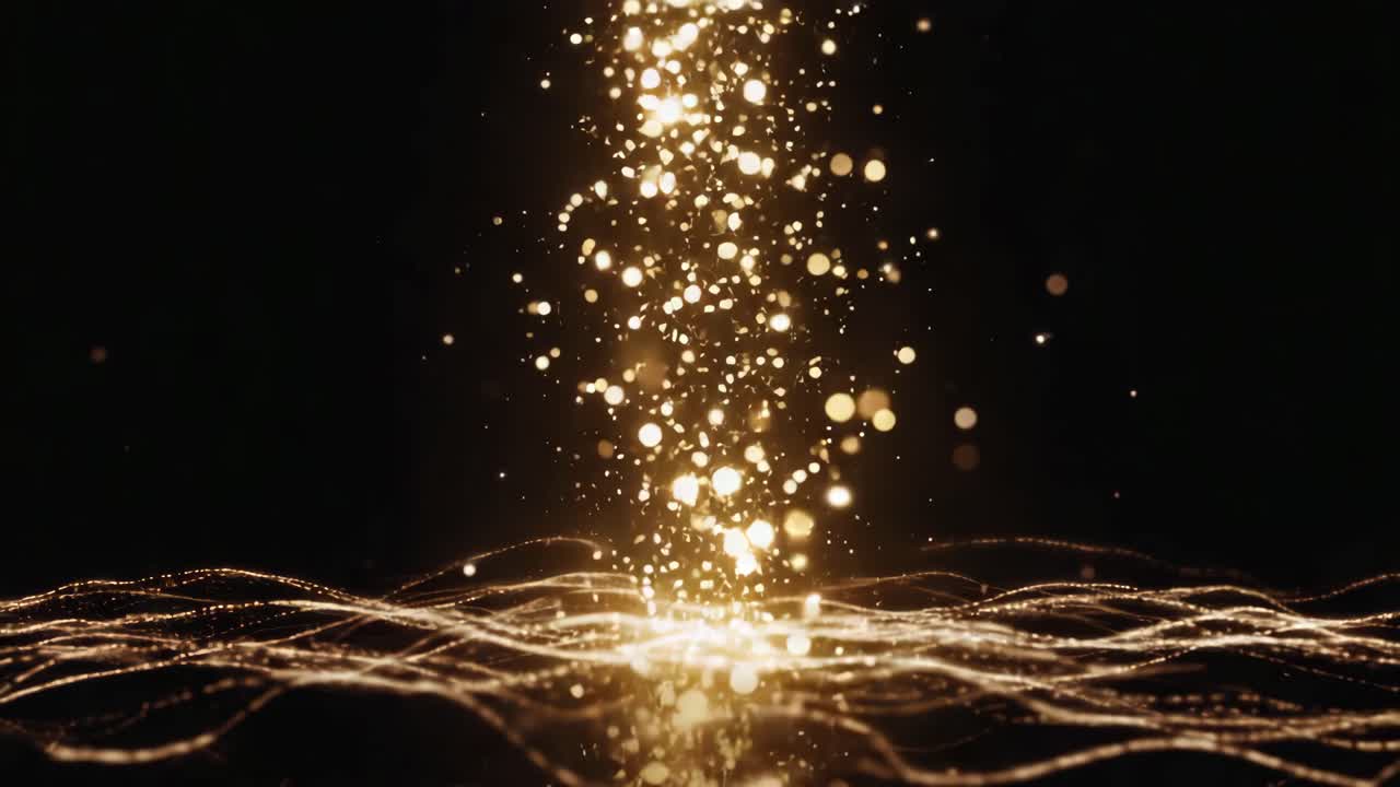 Pioggia di particelle dorate su superficie ondulata