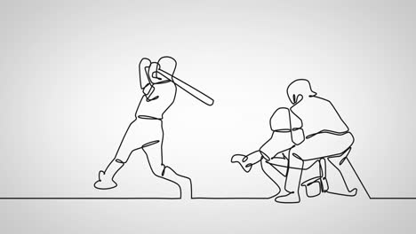 Animation-of-drawing-of-two-male-baseball-players-on-white-background