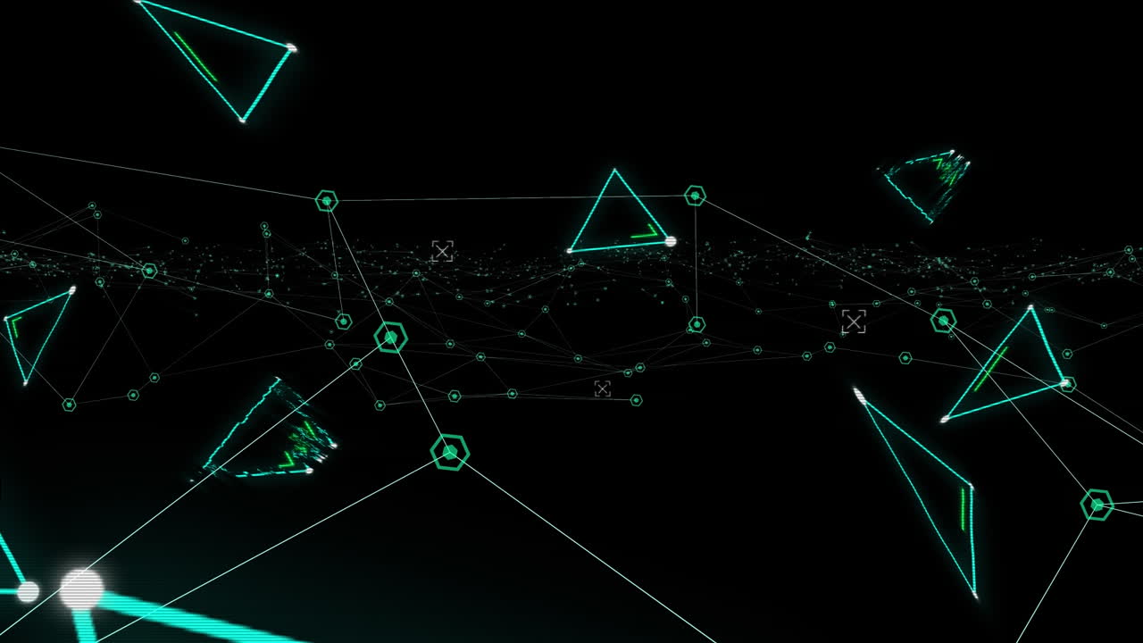 Animation of network of connections with glowing triangles and markers