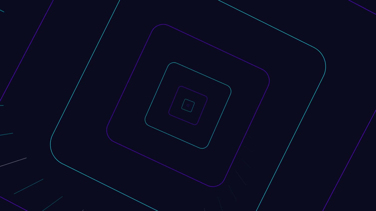 Abstract Tunnel of Glowing Neon Squares