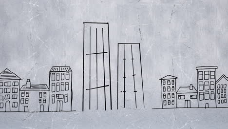 digital animation of two buildings in a cityscape