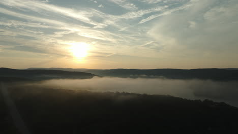 Calm-Waters-Of-Lake-Fort-Smith-In-Arkansas,-USA-At-Sunrise---aerial-shot