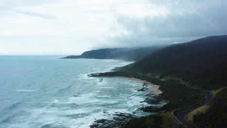 aerial wye river on a gloomy day, great ocean road coastline australia