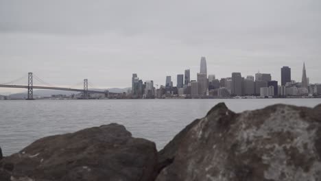 static shot of the bay bridge heading into san francisco one early morning