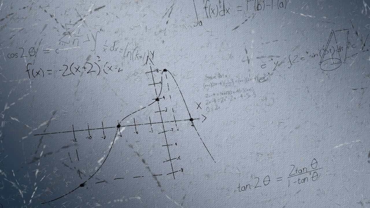 Animation of mathematical data processing over grey background