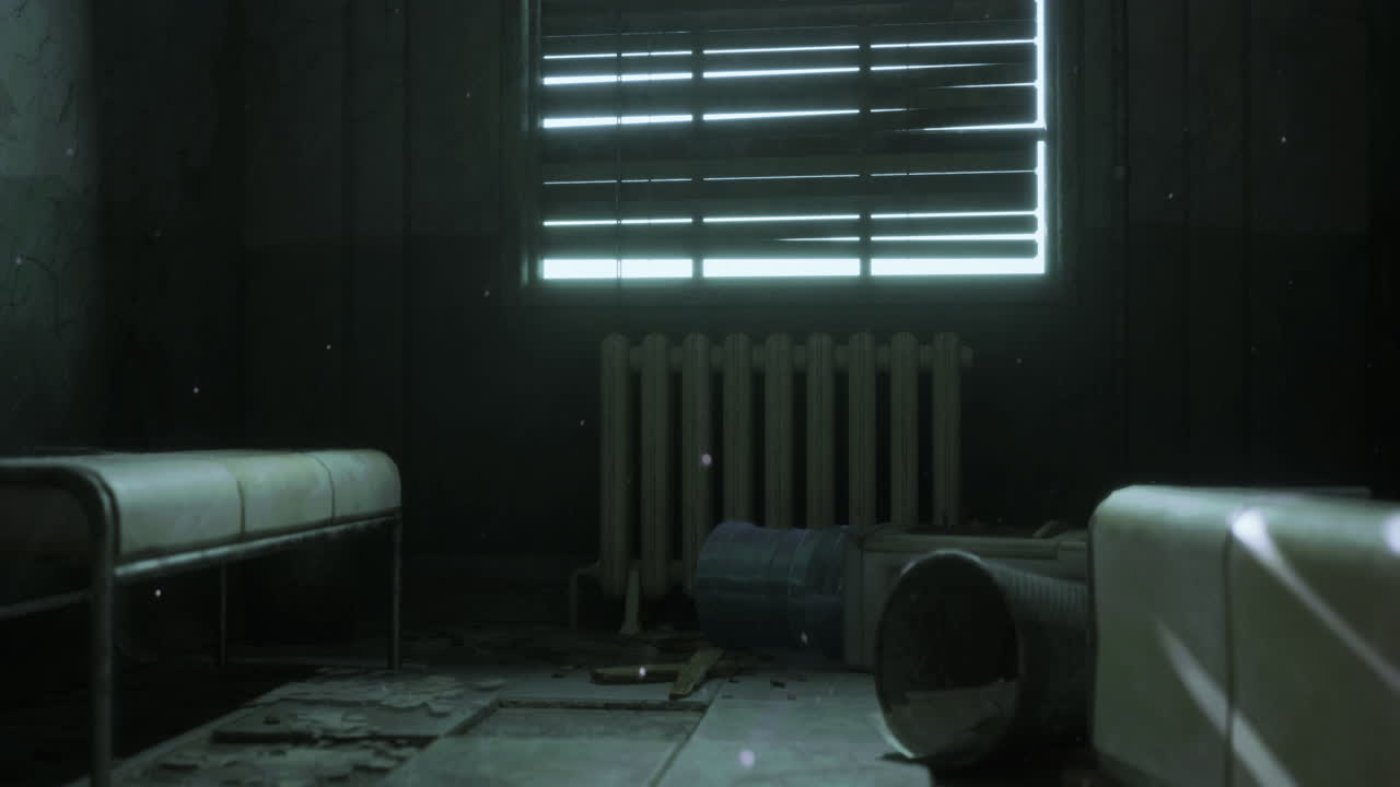 Abandoned room with a cracked window letting in light during the day