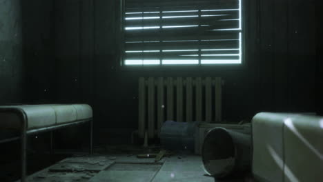 abandoned room with a cracked window letting in light during the day