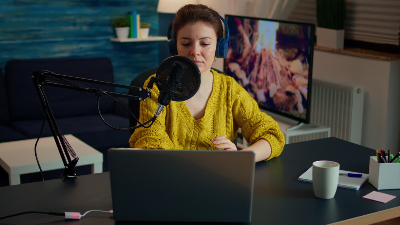 Influencer creativo con cuffie che si prepara a parlare con i fan
