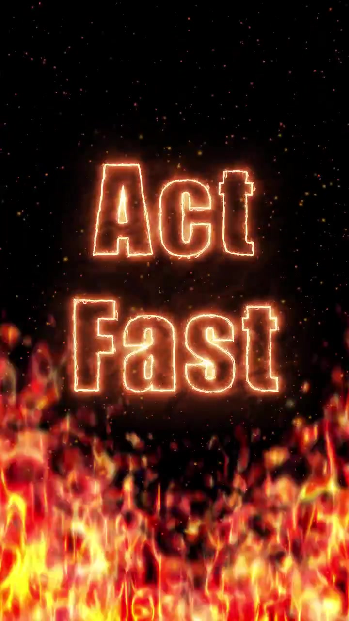 Glowing neon text rises above realistic roaring flames and sparks in vertical video format