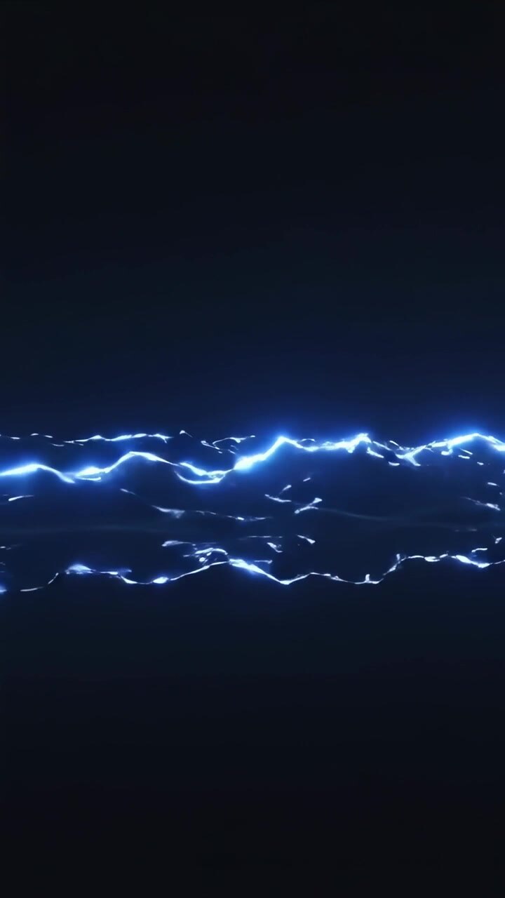 Vertical video: Pulsing blue ribbon reacting to thin spark on black forming mirror sparks