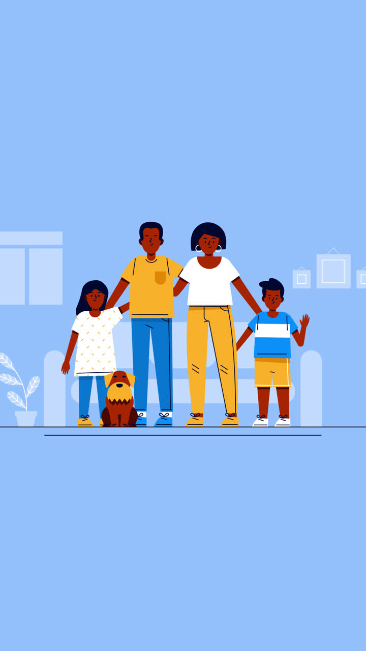 una feliz familia afroamericana con un perro