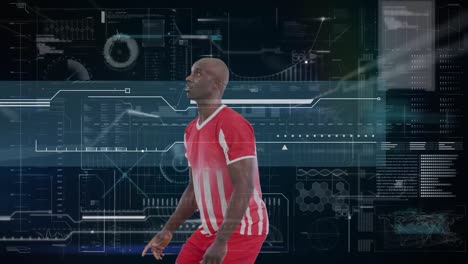 animation of data processing over african american male soccer player