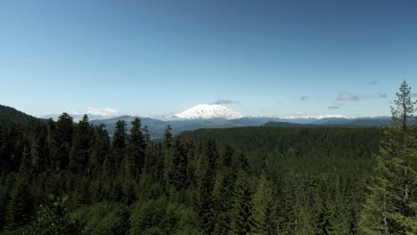 Wispy-clouds-in-a-brilliant-blue-sky-above-the-quiet-Mount-Saint-Helens,-Washington,-aerial-track-left